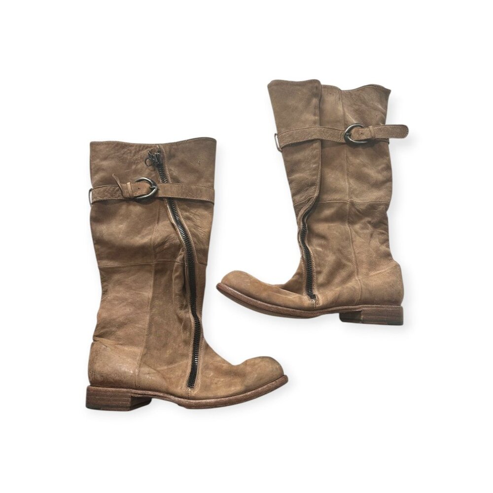 NYLO Tall Distressed Leather Boots 39 Italy Asymmetrical Zip